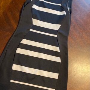 Chocolate Black and White Striped Midi Dress